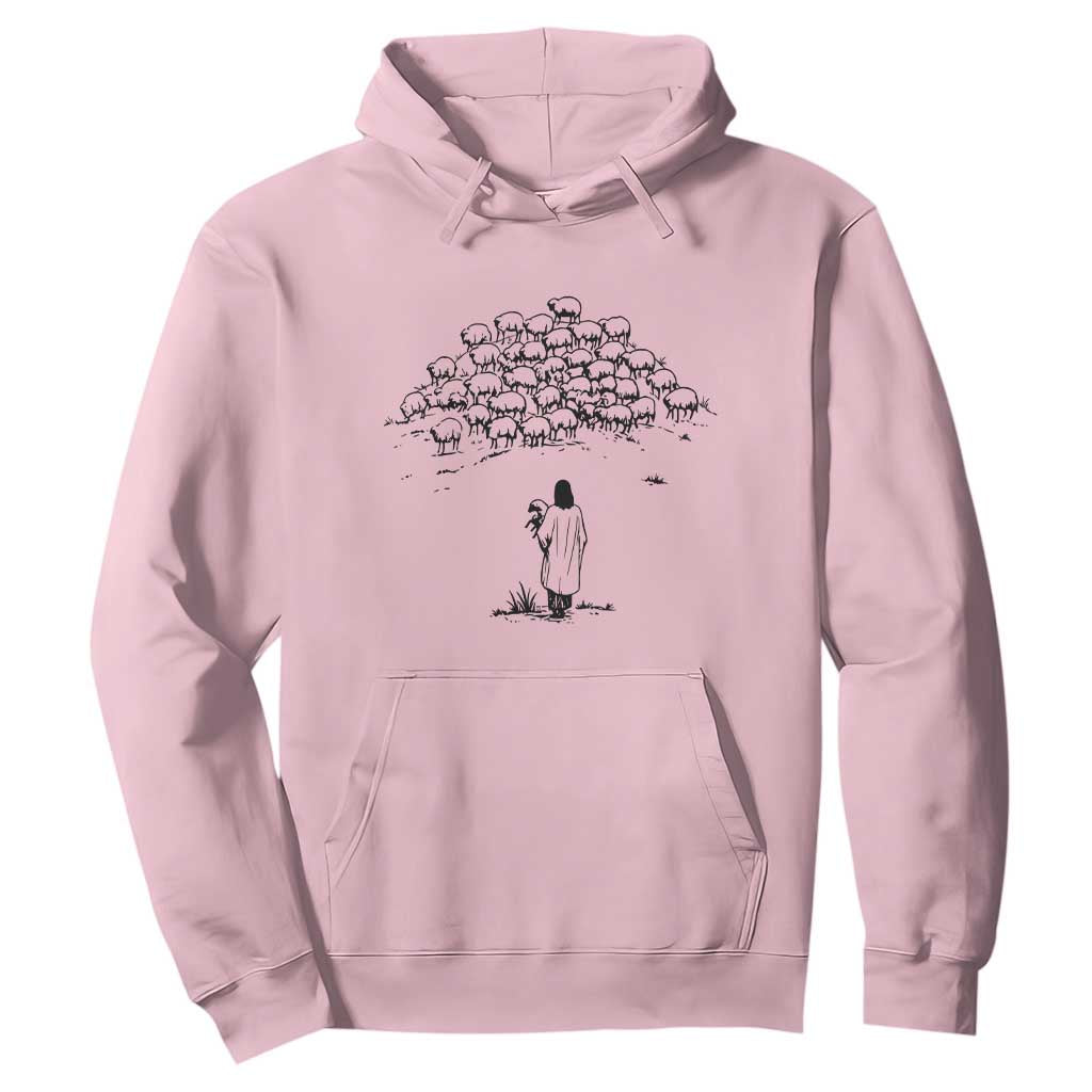 Jesus The Good Shepherd Minimalist Christian Hoodie Sheep Flock Faith Spiritual Inspirational Gift TS02 Light Pink Print Your Wear