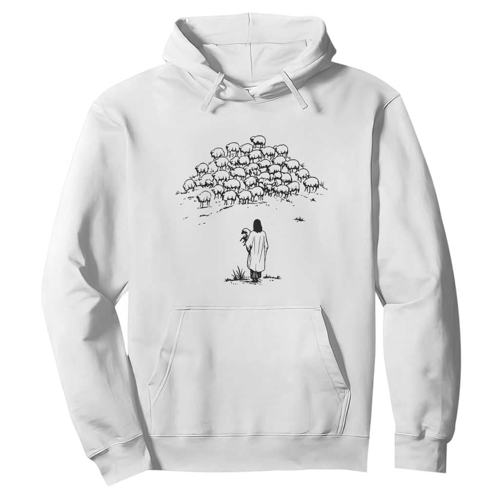 Jesus The Good Shepherd Minimalist Christian Hoodie Sheep Flock Faith Spiritual Inspirational Gift TS02 White Print Your Wear