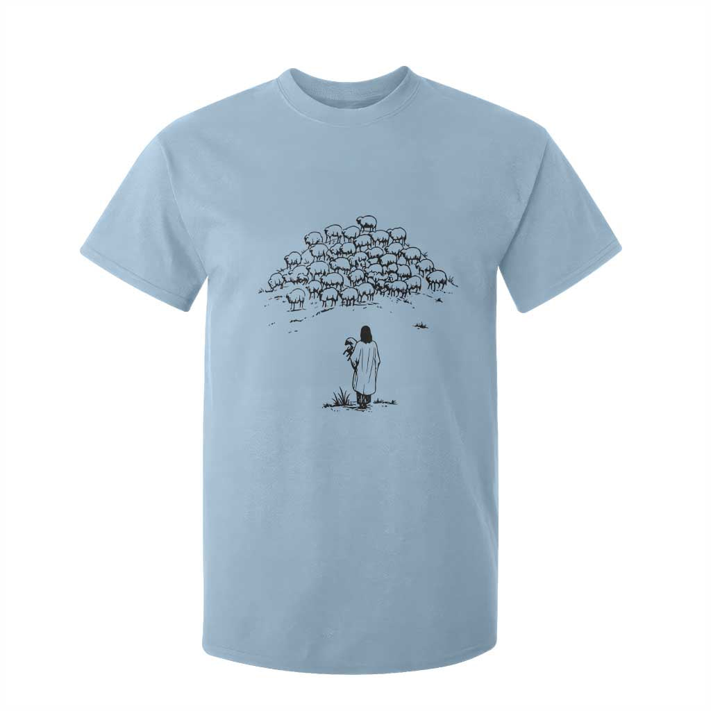 Jesus The Good Shepherd Minimalist Christian T Shirt For Kid Sheep Flock Faith Spiritual Inspirational Gift TS02 Light Blue Print Your Wear