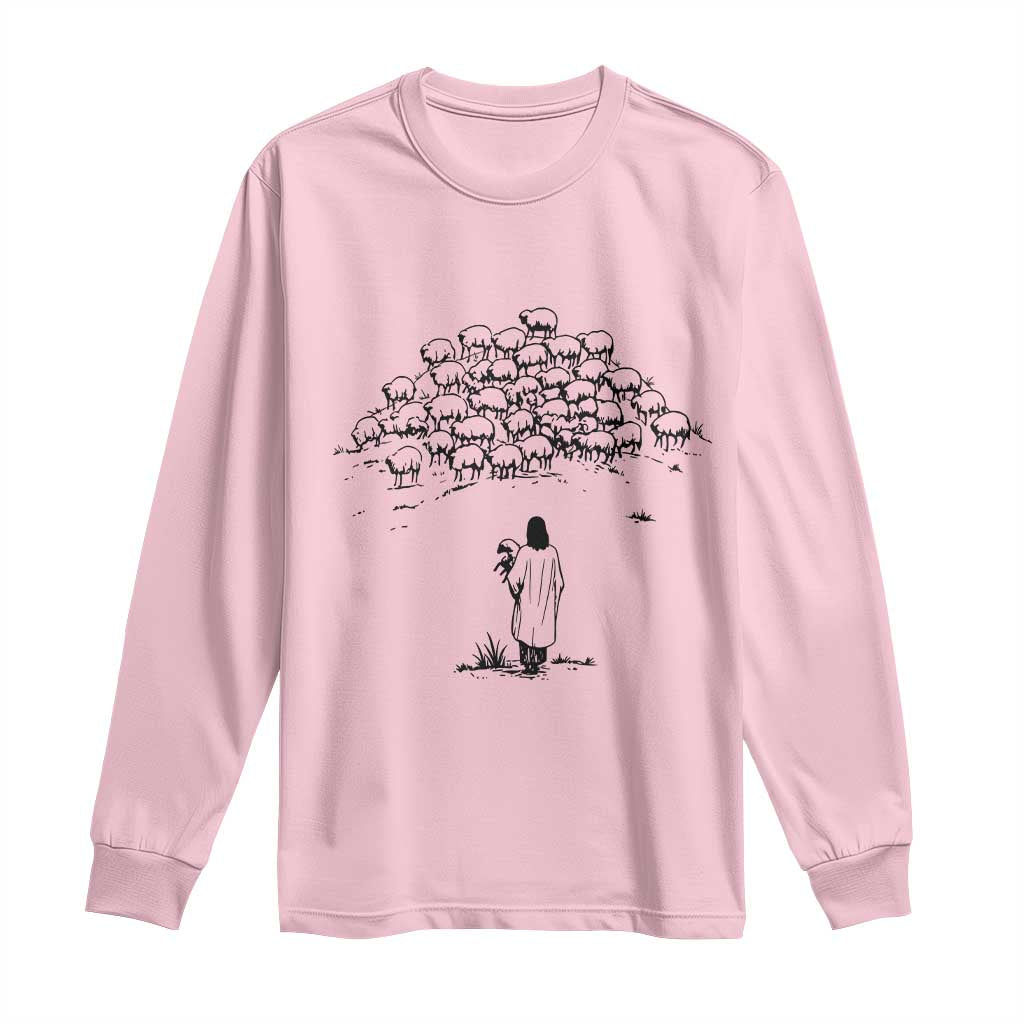 Jesus The Good Shepherd Minimalist Christian Long Sleeve Shirt Sheep Flock Faith Spiritual Inspirational Gift TS02 Light Pink Print Your Wear