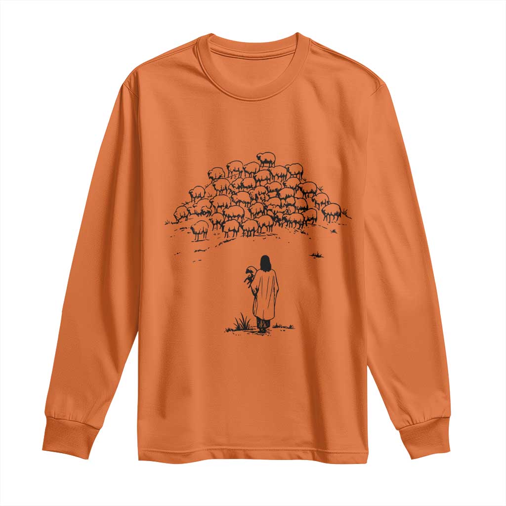 Jesus The Good Shepherd Minimalist Christian Long Sleeve Shirt Sheep Flock Faith Spiritual Inspirational Gift TS02 Orange Print Your Wear