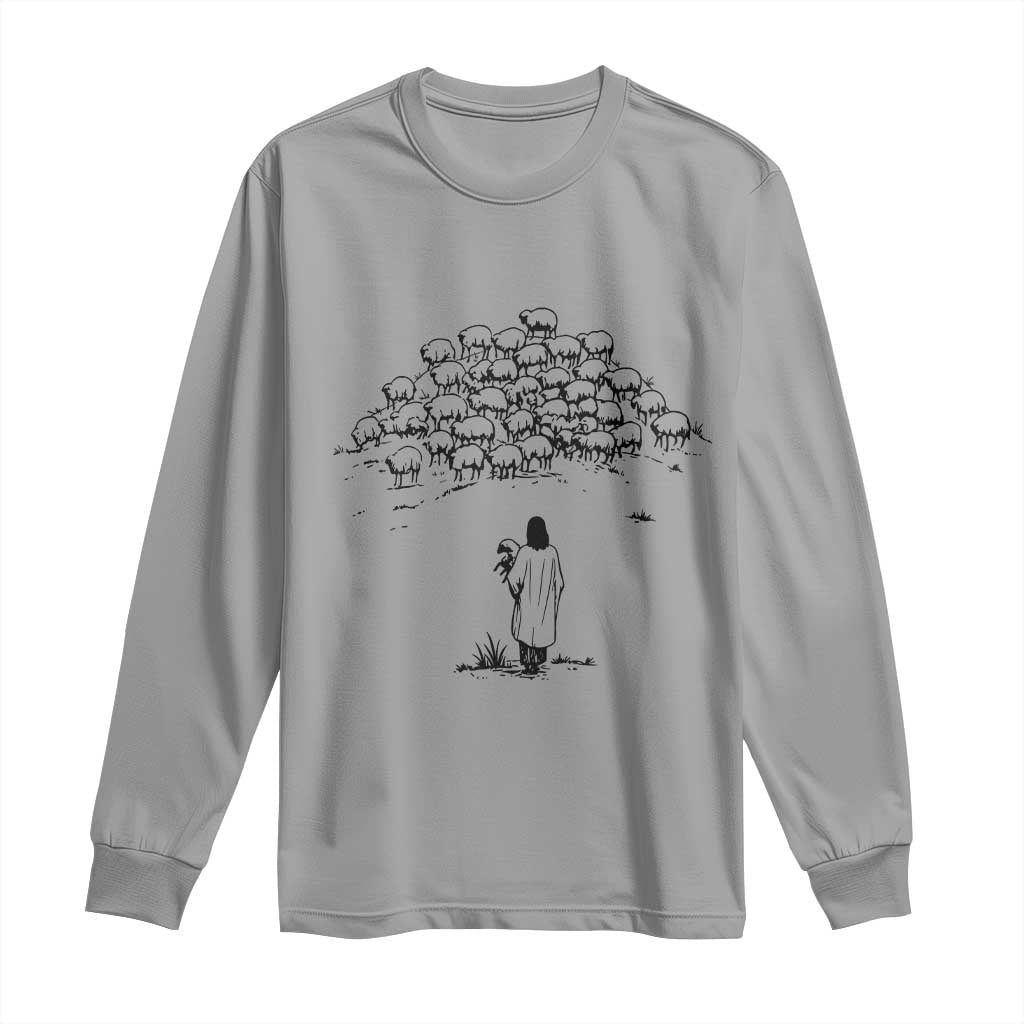 Jesus The Good Shepherd Minimalist Christian Long Sleeve Shirt Sheep Flock Faith Spiritual Inspirational Gift TS02 Sport Gray Print Your Wear