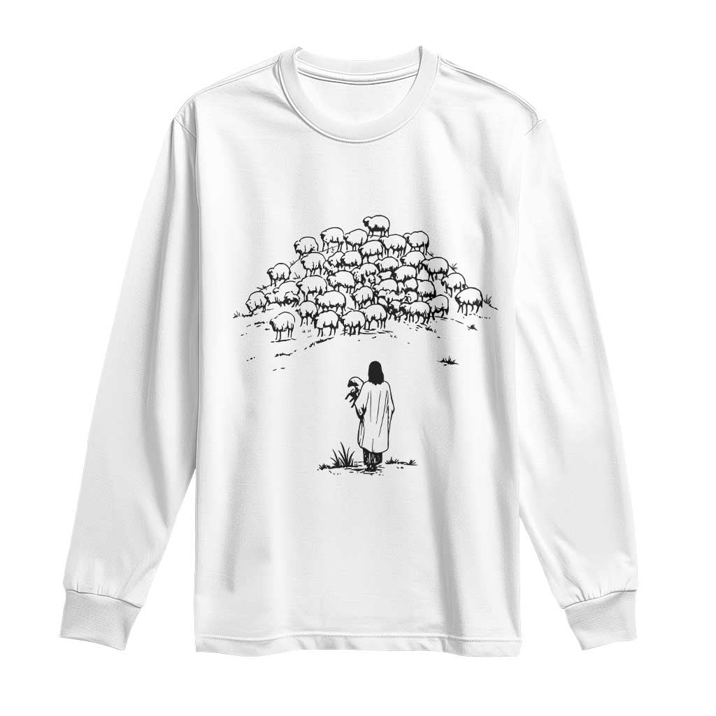 Jesus The Good Shepherd Minimalist Christian Long Sleeve Shirt Sheep Flock Faith Spiritual Inspirational Gift TS02 White Print Your Wear