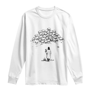 Jesus The Good Shepherd Minimalist Christian Long Sleeve Shirt Sheep Flock Faith Spiritual Inspirational Gift TS02 White Print Your Wear