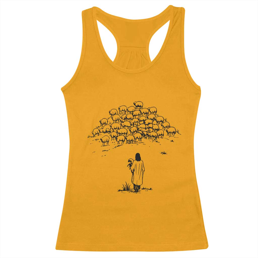 Jesus The Good Shepherd Minimalist Christian Racerback Tank Top Sheep Flock Faith Spiritual Inspirational Gift TS02 Gold Print Your Wear