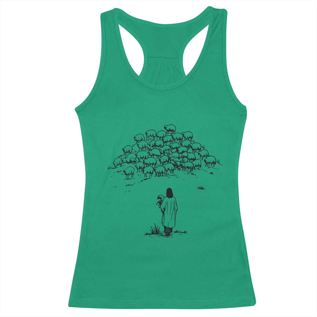Jesus The Good Shepherd Minimalist Christian Racerback Tank Top Sheep Flock Faith Spiritual Inspirational Gift TS02 Irish Green Print Your Wear