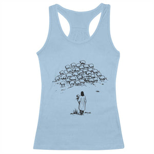 Jesus The Good Shepherd Minimalist Christian Racerback Tank Top Sheep Flock Faith Spiritual Inspirational Gift TS02 Light Blue Print Your Wear