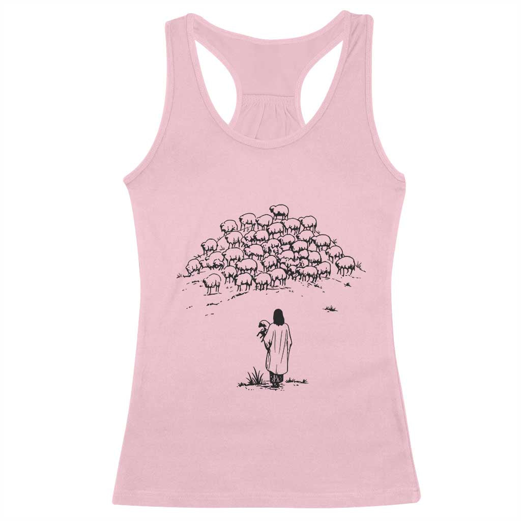 Jesus The Good Shepherd Minimalist Christian Racerback Tank Top Sheep Flock Faith Spiritual Inspirational Gift TS02 Light Pink Print Your Wear