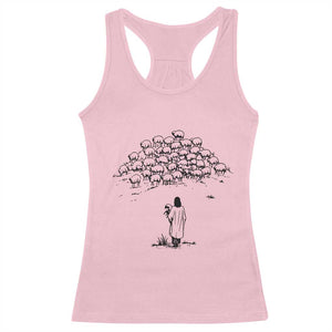 Jesus The Good Shepherd Minimalist Christian Racerback Tank Top Sheep Flock Faith Spiritual Inspirational Gift TS02 Light Pink Print Your Wear