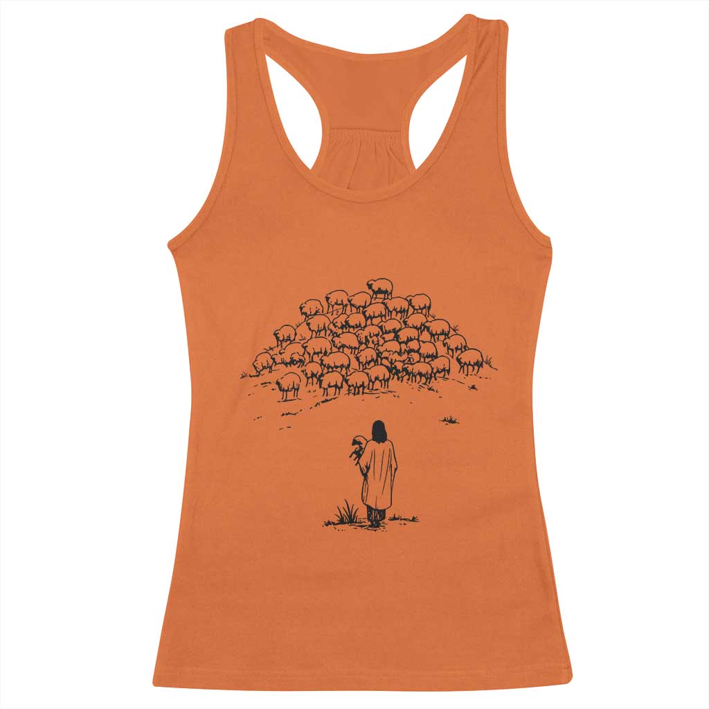 Jesus The Good Shepherd Minimalist Christian Racerback Tank Top Sheep Flock Faith Spiritual Inspirational Gift TS02 Orange Print Your Wear