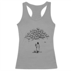 Jesus The Good Shepherd Minimalist Christian Racerback Tank Top Sheep Flock Faith Spiritual Inspirational Gift TS02 Sport Gray Print Your Wear