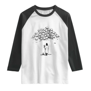 Jesus The Good Shepherd Minimalist Christian Raglan Shirt Sheep Flock Faith Spiritual Inspirational Gift TS02 White Black Print Your Wear