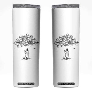 Jesus The Good Shepherd Minimalist Christian Skinny Tumbler Sheep Flock Faith Spiritual Inspirational Gift TS02 White Print Your Wear