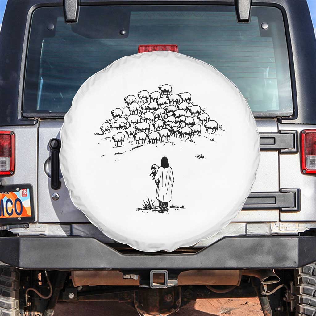 Jesus The Good Shepherd Minimalist Christian Spare Tire Cover Sheep Flock Faith Spiritual Inspirational Gift TS02 No hole White Print Your Wear