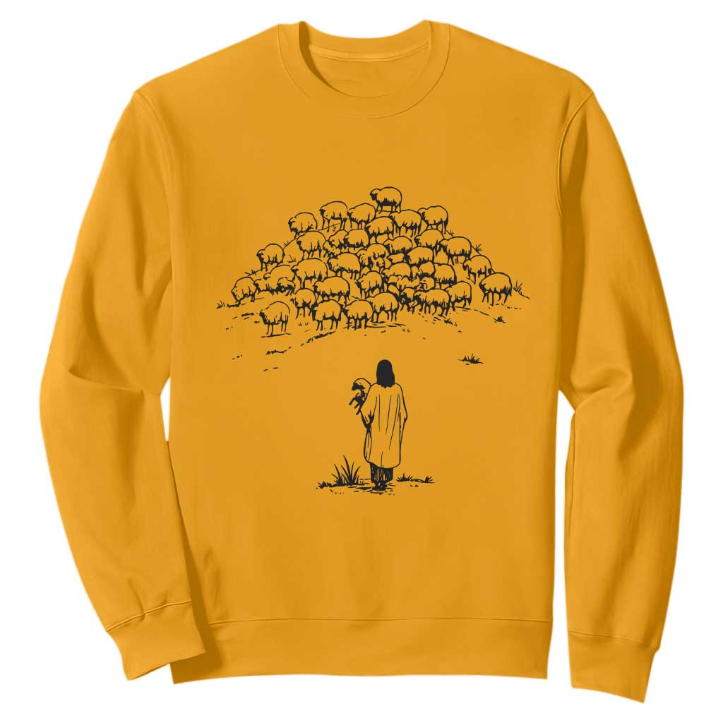 Jesus The Good Shepherd Minimalist Christian Sweatshirt Sheep Flock Faith Spiritual Inspirational Gift TS02 Gold Print Your Wear