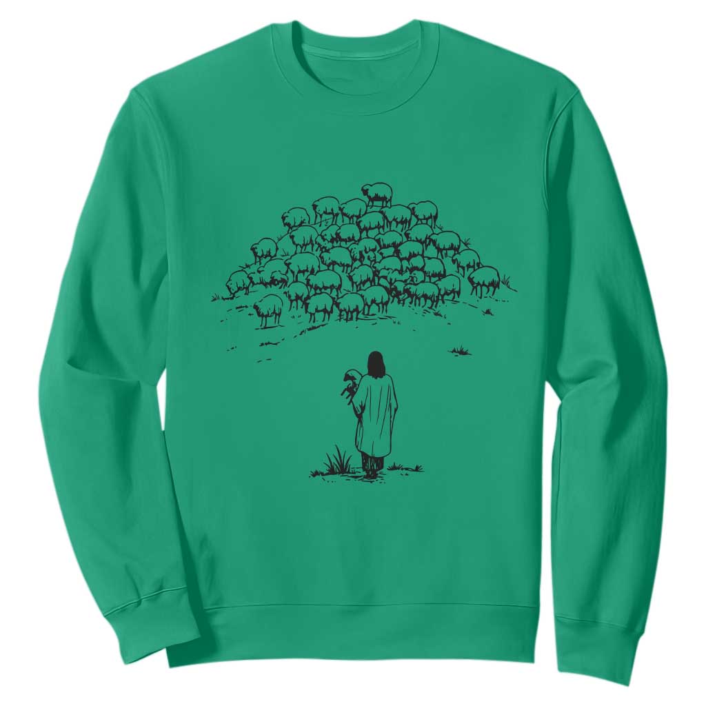 Jesus The Good Shepherd Minimalist Christian Sweatshirt Sheep Flock Faith Spiritual Inspirational Gift TS02 Irish Green Print Your Wear