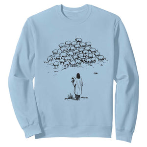 Jesus The Good Shepherd Minimalist Christian Sweatshirt Sheep Flock Faith Spiritual Inspirational Gift TS02 Light Blue Print Your Wear