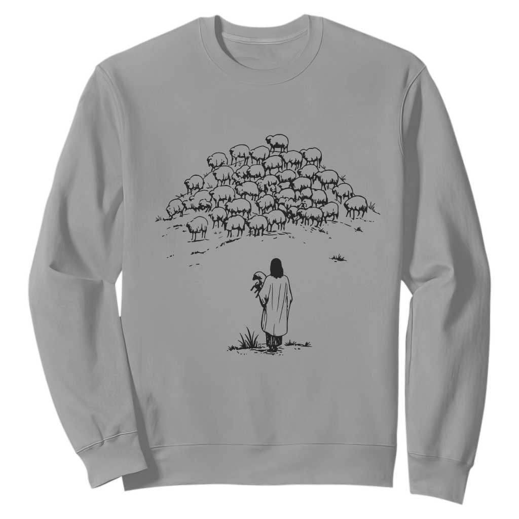 Jesus The Good Shepherd Minimalist Christian Sweatshirt Sheep Flock Faith Spiritual Inspirational Gift TS02 Sport Gray Print Your Wear