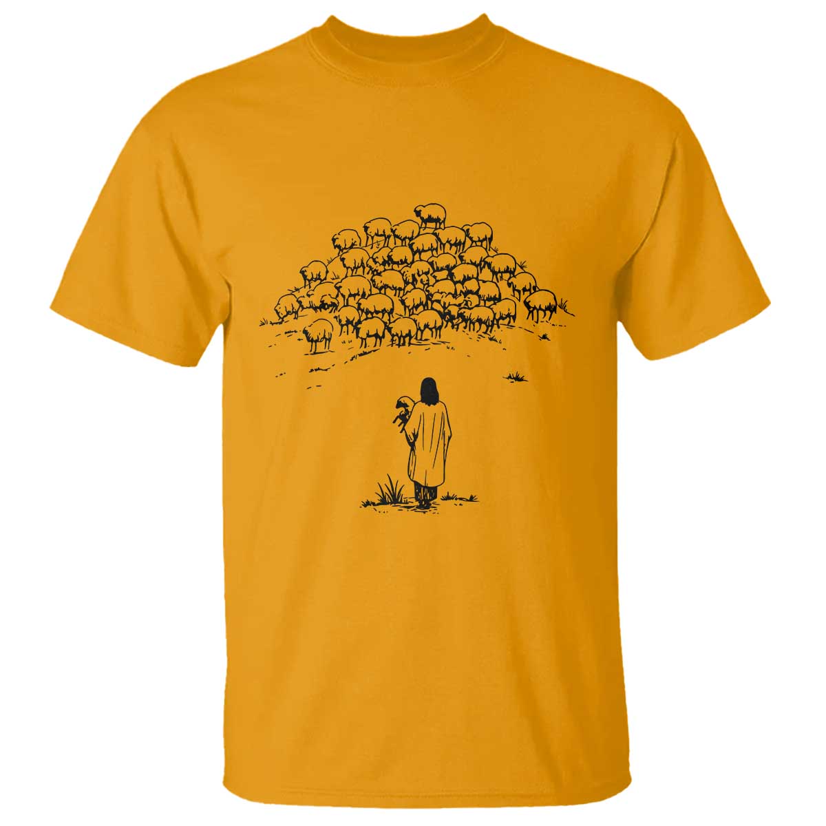 Jesus The Good Shepherd Minimalist Christian T Shirt Sheep Flock Faith Spiritual Inspirational Gift TS02 Gold Print Your Wear
