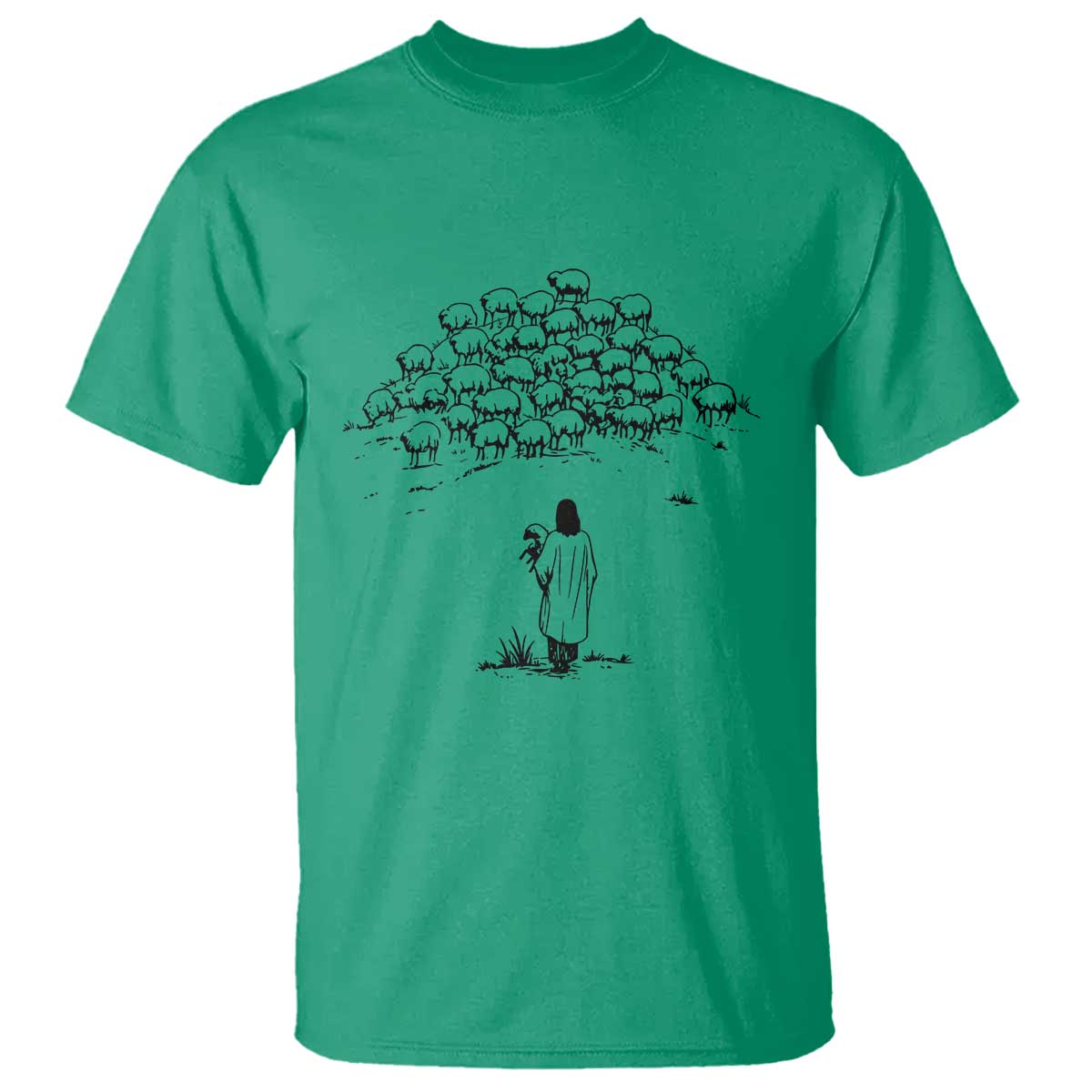 Jesus The Good Shepherd Minimalist Christian T Shirt Sheep Flock Faith Spiritual Inspirational Gift TS02 Irish Green Print Your Wear