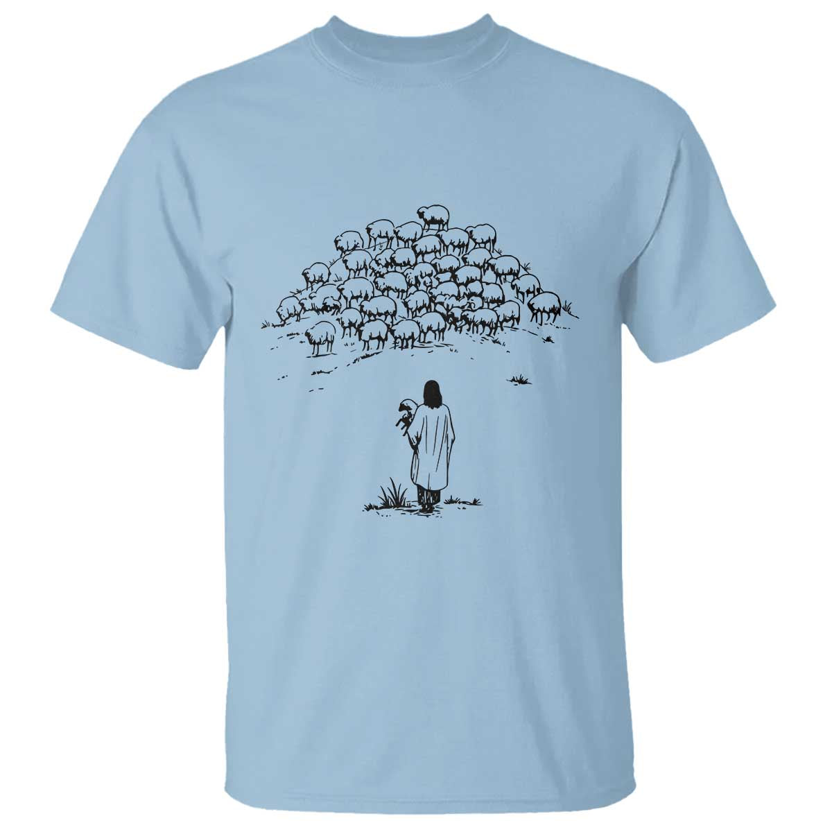 Jesus The Good Shepherd Minimalist Christian T Shirt Sheep Flock Faith Spiritual Inspirational Gift TS02 Light Blue Print Your Wear