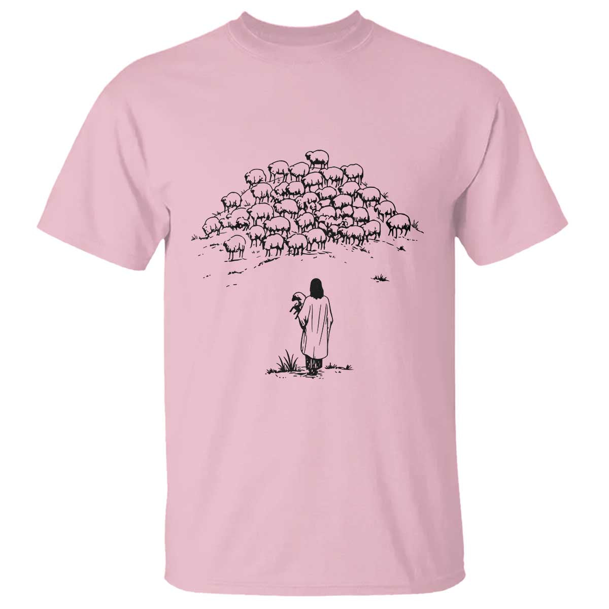 Jesus The Good Shepherd Minimalist Christian T Shirt Sheep Flock Faith Spiritual Inspirational Gift TS02 Light Pink Print Your Wear