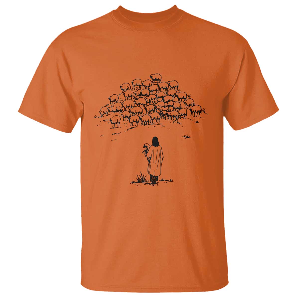Jesus The Good Shepherd Minimalist Christian T Shirt Sheep Flock Faith Spiritual Inspirational Gift TS02 Orange Print Your Wear