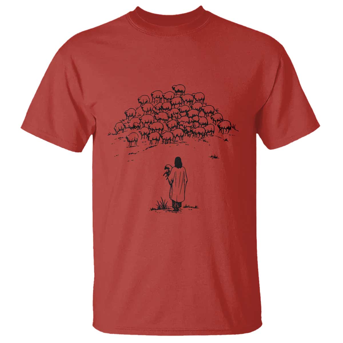 Jesus The Good Shepherd Minimalist Christian T Shirt Sheep Flock Faith Spiritual Inspirational Gift TS02 Red Print Your Wear
