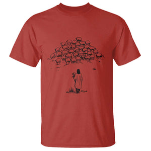 Jesus The Good Shepherd Minimalist Christian T Shirt Sheep Flock Faith Spiritual Inspirational Gift TS02 Red Print Your Wear
