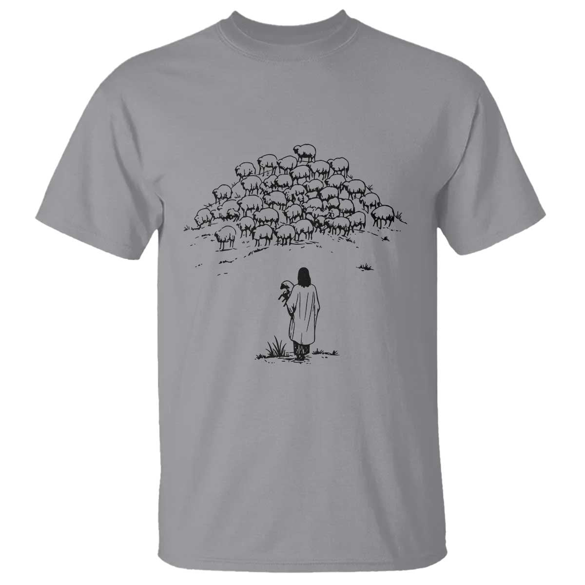 Jesus The Good Shepherd Minimalist Christian T Shirt Sheep Flock Faith Spiritual Inspirational Gift TS02 Sport Gray Print Your Wear