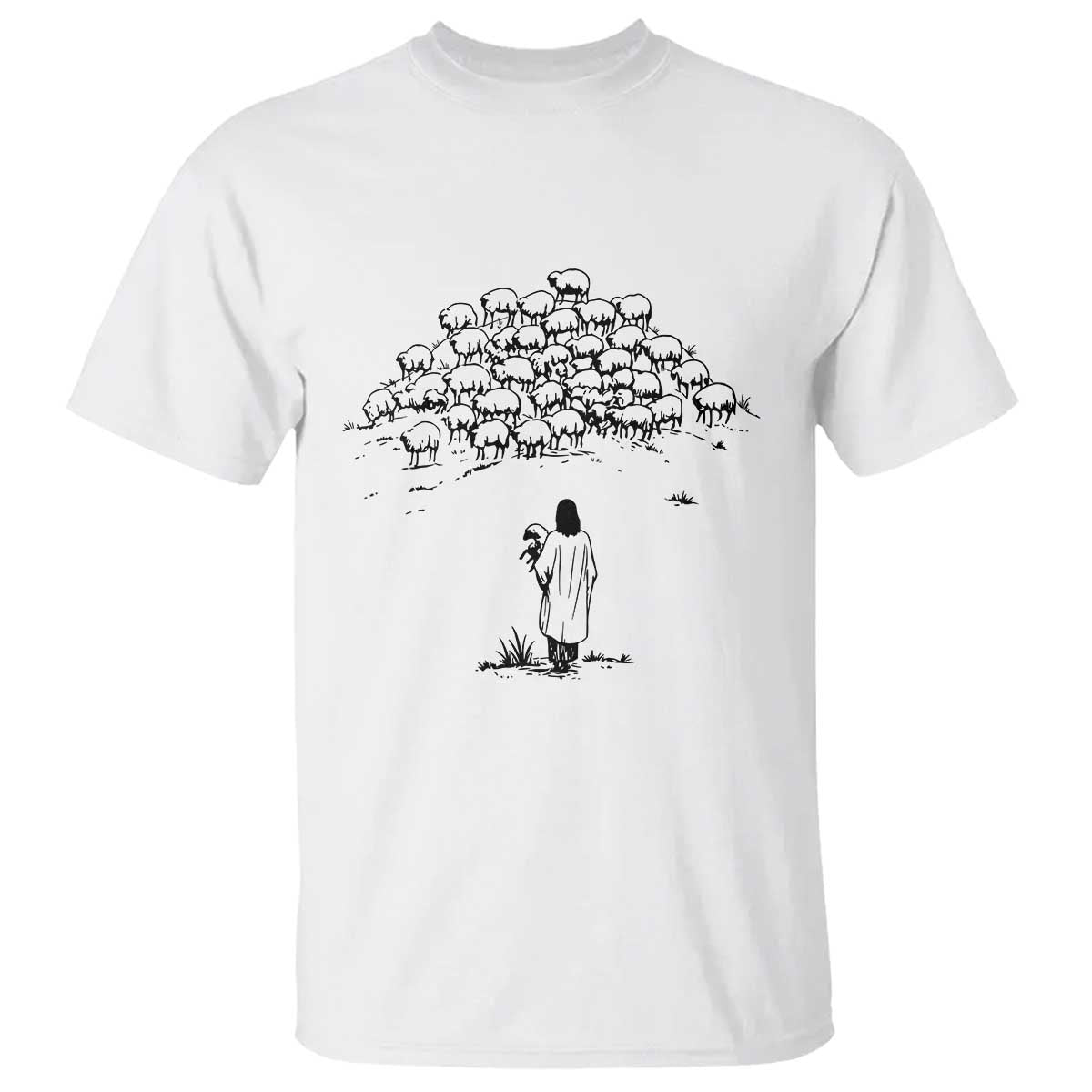 Jesus The Good Shepherd Minimalist Christian T Shirt Sheep Flock Faith Spiritual Inspirational Gift TS02 White Print Your Wear