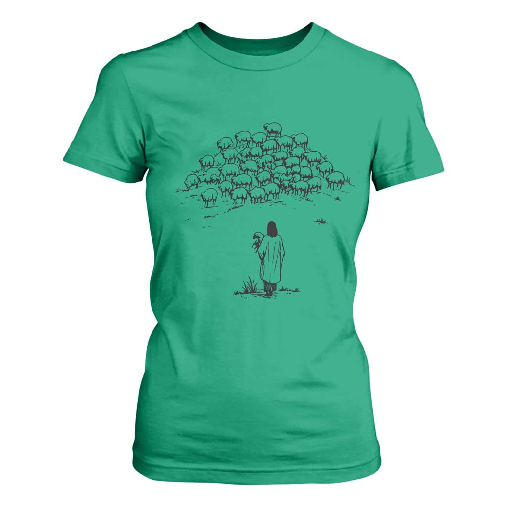 Jesus The Good Shepherd Minimalist Christian T Shirt For Women Sheep Flock Faith Spiritual Inspirational Gift TS02 Irish Green Print Your Wear