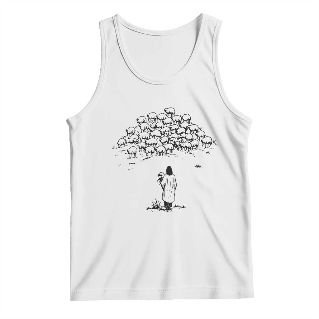 Jesus The Good Shepherd Minimalist Christian Tank Top Sheep Flock Faith Spiritual Inspirational Gift TS02 White Print Your Wear