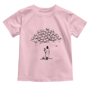 Jesus The Good Shepherd Minimalist Christian Toddler T Shirt Sheep Flock Faith Spiritual Inspirational Gift TS02 Light Pink Print Your Wear