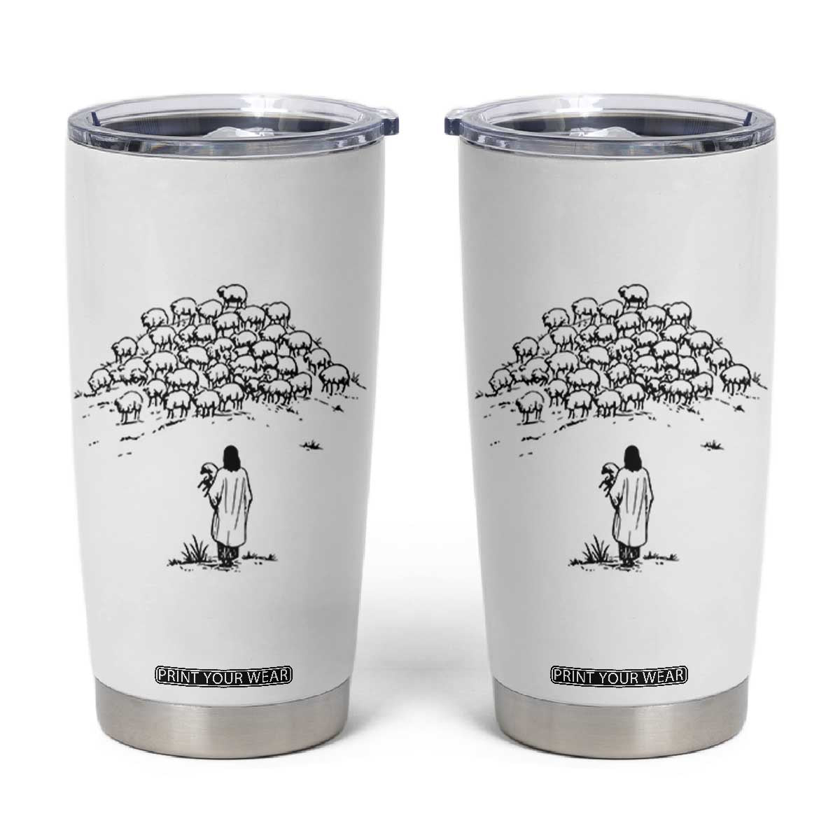 Jesus The Good Shepherd Minimalist Christian Tumbler Cup Sheep Flock Faith Spiritual Inspirational Gift TS02 White Print Your Wear