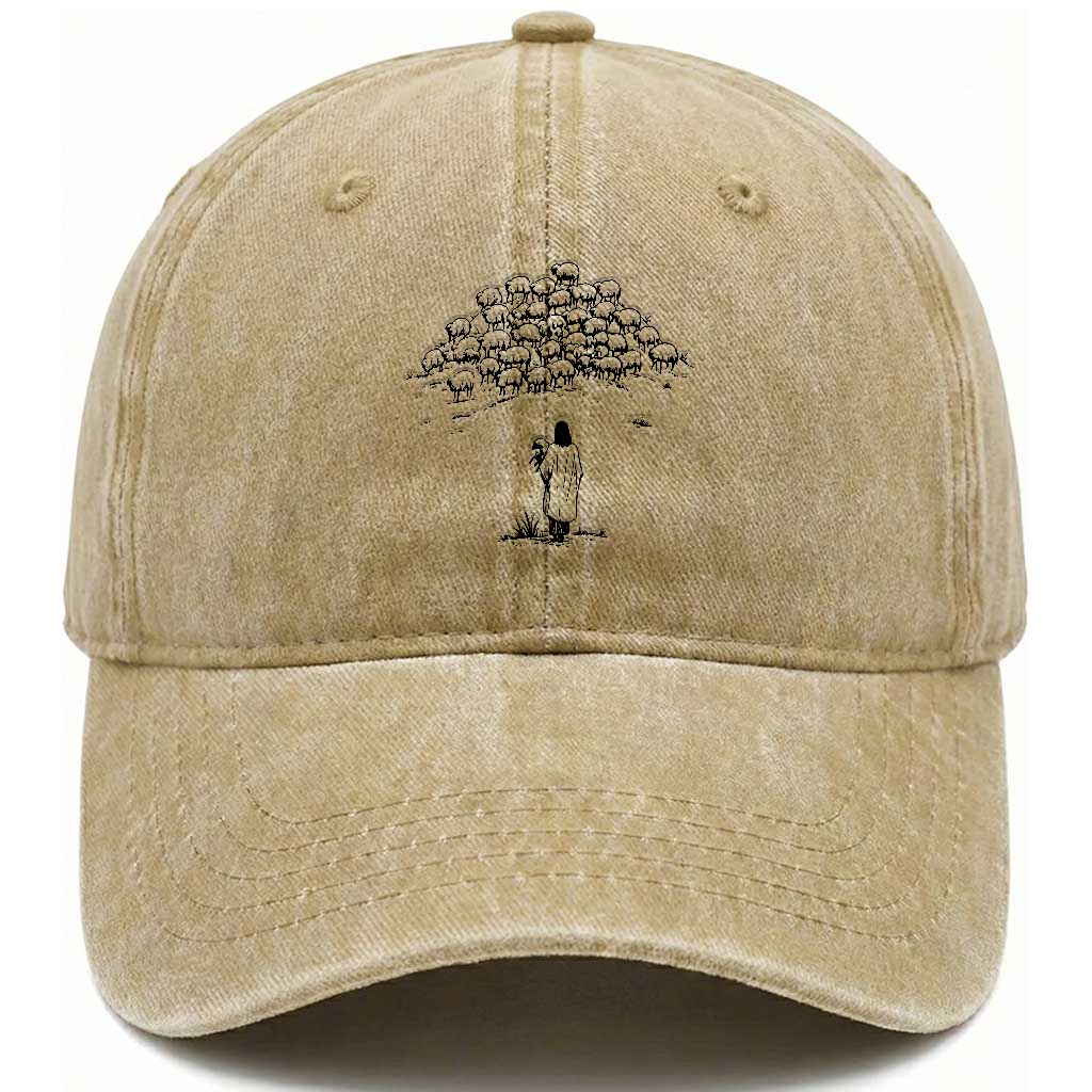 Jesus The Good Shepherd Minimalist Christian Washed Cotton Baseball Cap Sheep Flock Faith Spiritual Inspirational Gift TS02 Print Your Wear