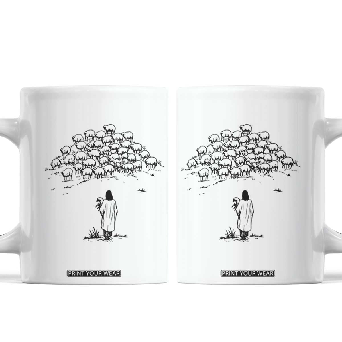 Jesus The Good Shepherd Minimalist Christian Coffee Mug Sheep Flock Faith Spiritual Inspirational Gift TS02 White Print Your Wear