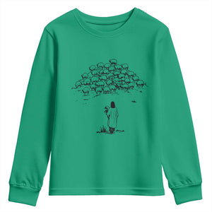 Jesus The Good Shepherd Minimalist Christian Youth Sweatshirt Sheep Flock Faith Spiritual Inspirational Gift TS02 Irish Green Print Your Wear