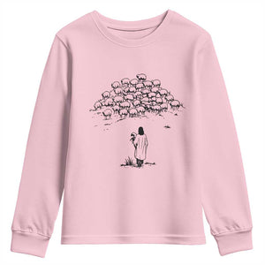 Jesus The Good Shepherd Minimalist Christian Youth Sweatshirt Sheep Flock Faith Spiritual Inspirational Gift TS02 Light Pink Print Your Wear