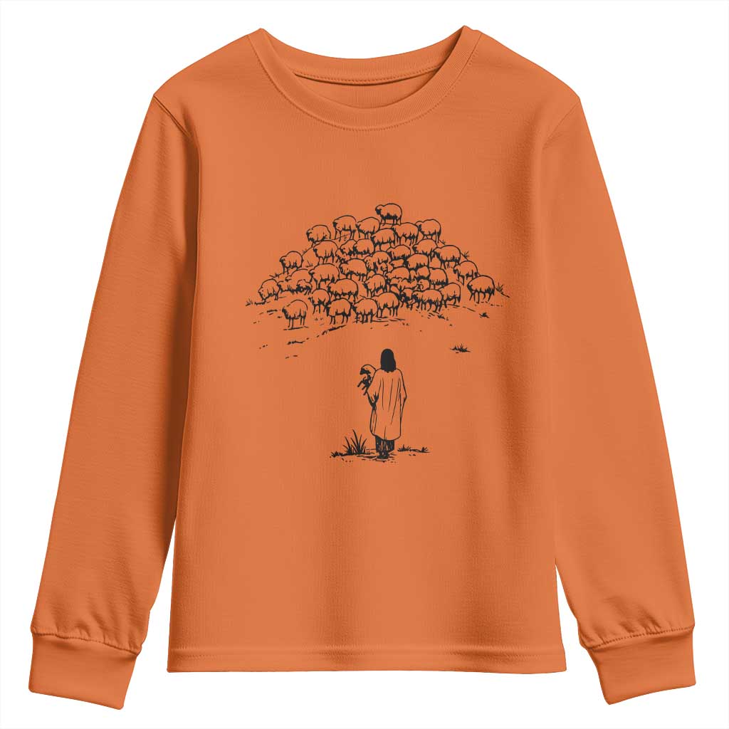 Jesus The Good Shepherd Minimalist Christian Youth Sweatshirt Sheep Flock Faith Spiritual Inspirational Gift TS02 Orange Print Your Wear