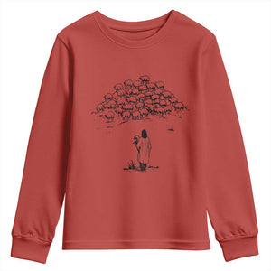 Jesus The Good Shepherd Minimalist Christian Youth Sweatshirt Sheep Flock Faith Spiritual Inspirational Gift TS02 Red Print Your Wear