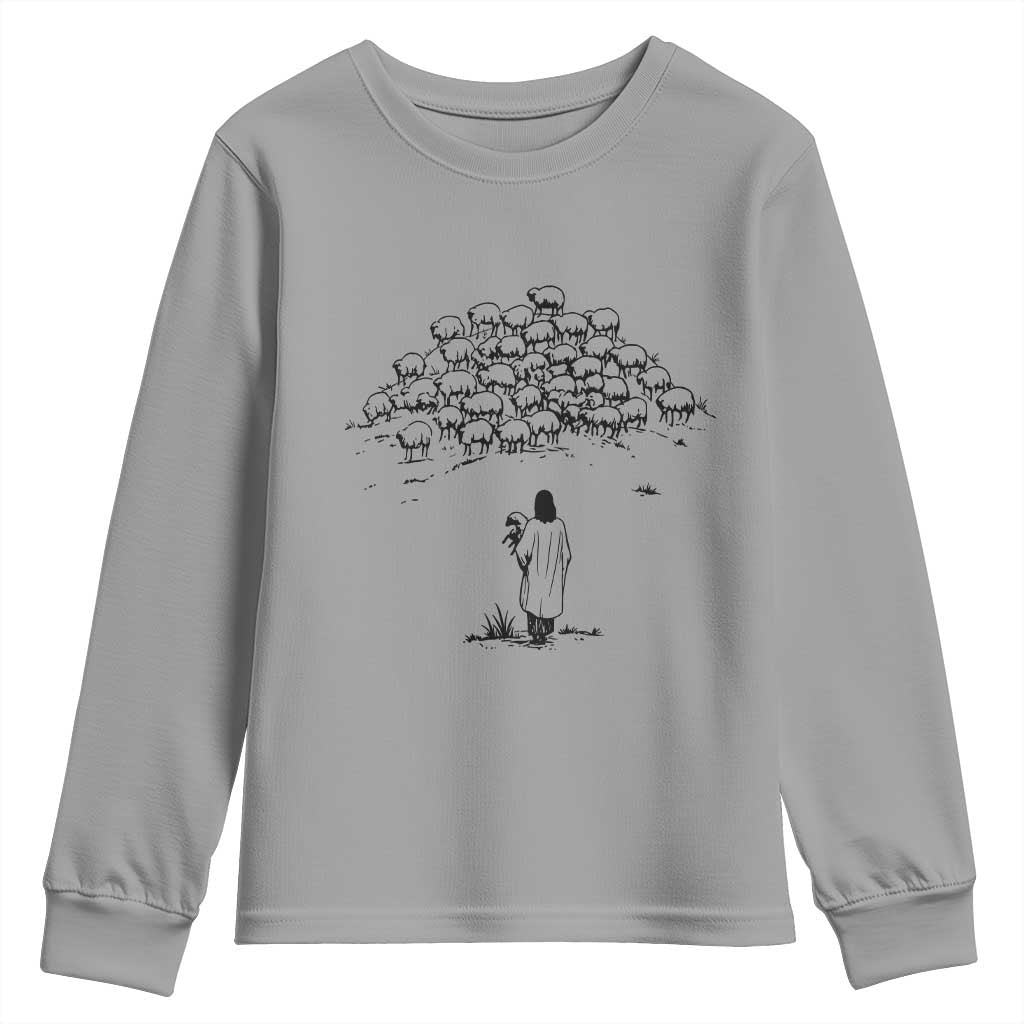 Jesus The Good Shepherd Minimalist Christian Youth Sweatshirt Sheep Flock Faith Spiritual Inspirational Gift TS02 Sport Gray Print Your Wear