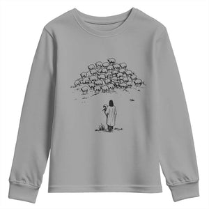Jesus The Good Shepherd Minimalist Christian Youth Sweatshirt Sheep Flock Faith Spiritual Inspirational Gift TS02 Sport Gray Print Your Wear