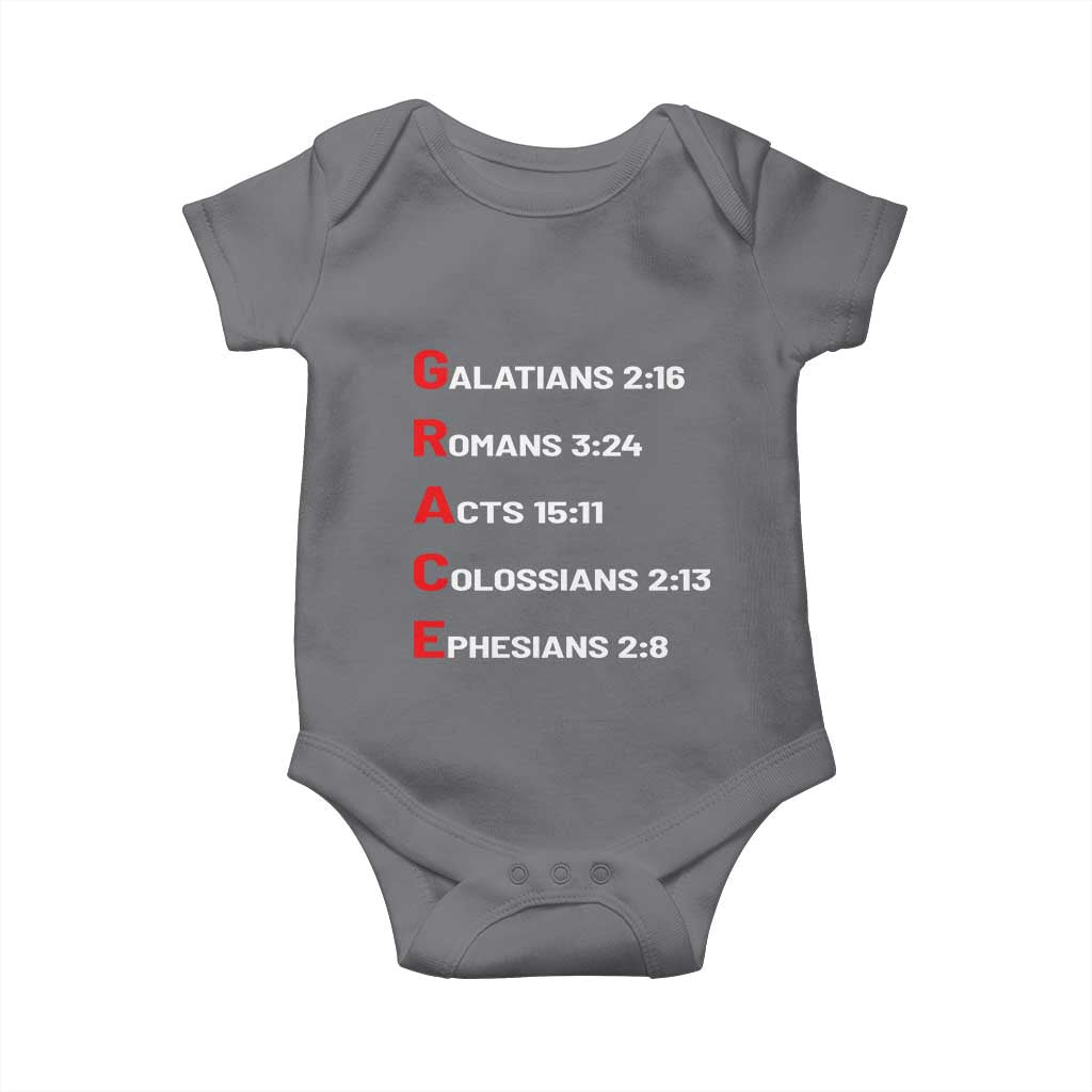 GRACE Christian Scripture Acronym Baby Onesie Bible Verses Galatians Romans Acts Colossians Ephesians Faith Message Gift TS02 Charcoal Print Your Wear