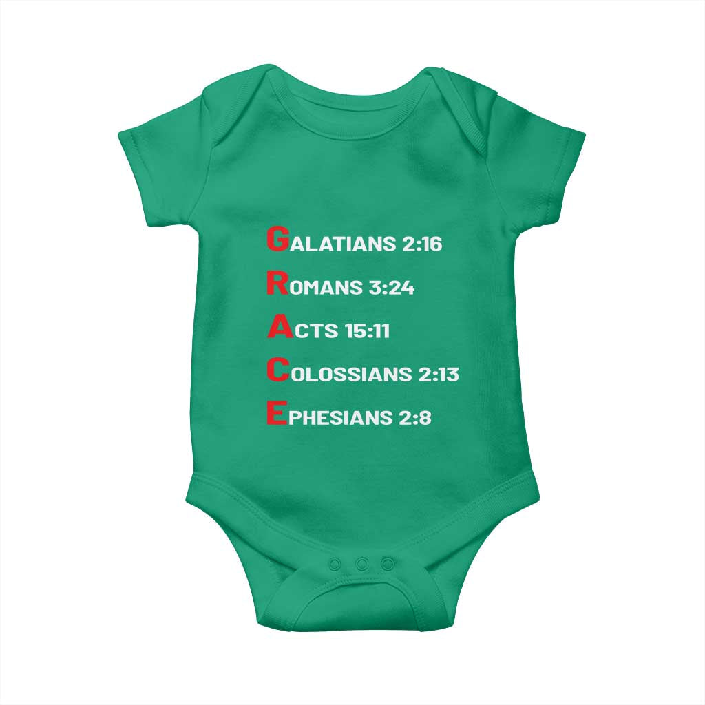 GRACE Christian Scripture Acronym Baby Onesie Bible Verses Galatians Romans Acts Colossians Ephesians Faith Message Gift TS02 Irish Green Print Your Wear