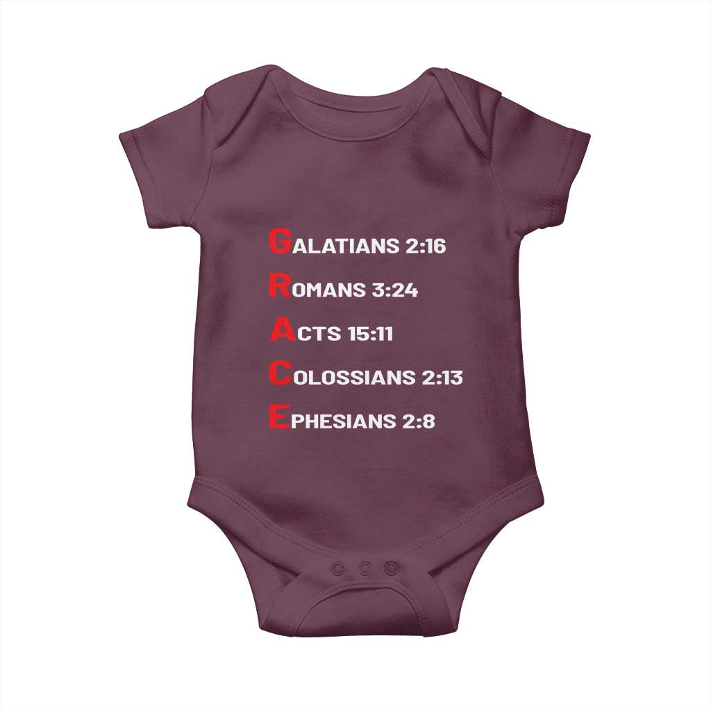 GRACE Christian Scripture Acronym Baby Onesie Bible Verses Galatians Romans Acts Colossians Ephesians Faith Message Gift TS02 Maroon Print Your Wear