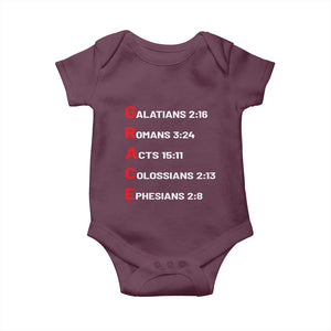 GRACE Christian Scripture Acronym Baby Onesie Bible Verses Galatians Romans Acts Colossians Ephesians Faith Message Gift TS02 Maroon Print Your Wear