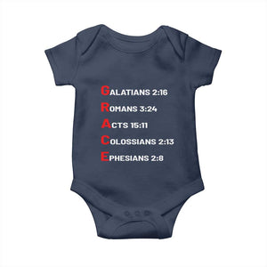 GRACE Christian Scripture Acronym Baby Onesie Bible Verses Galatians Romans Acts Colossians Ephesians Faith Message Gift TS02 Navy Print Your Wear