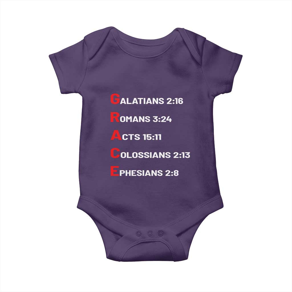 GRACE Christian Scripture Acronym Baby Onesie Bible Verses Galatians Romans Acts Colossians Ephesians Faith Message Gift TS02 Purple Print Your Wear