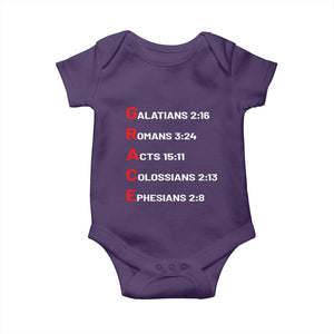 GRACE Christian Scripture Acronym Baby Onesie Bible Verses Galatians Romans Acts Colossians Ephesians Faith Message Gift TS02 Purple Print Your Wear